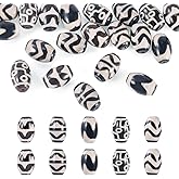 Sparkeads 20 Pcs 8mm Tibetan Style DZi Agate Beads Natural Agate Beads Mixed Patterns Barrel Bead Loose Spacer Bead for Men and Women DIY Keychain Bracelets Necklace Jewelry Making Hole:1.2mm