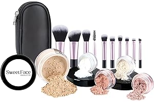 SWEET FACE MINERALS 16pc STARTER KIT with 10 BRUSHES SET (FAIR 2) Mineral Makeup Bare Face Loose Powder Includes Matte Foundation, Veil Primer, Blush, Bronzer, Translucent Finishing Setting Powder SPF 30 Travel Size