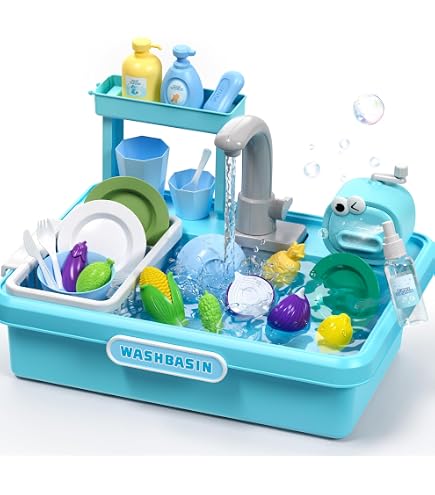 Évier De Jeu Enfant Avec Eau Courante – Robinet électrique + égouttoir – 5,5x10,2x3 Pouces – Sans Batterie Incluse