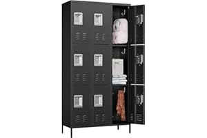BYNSOE Metal Locker 9 Doors Employees Locker Storage Cabinet Locker School Hospital Gym Locker Requires Assembly (Black-9 Doors 36" w)