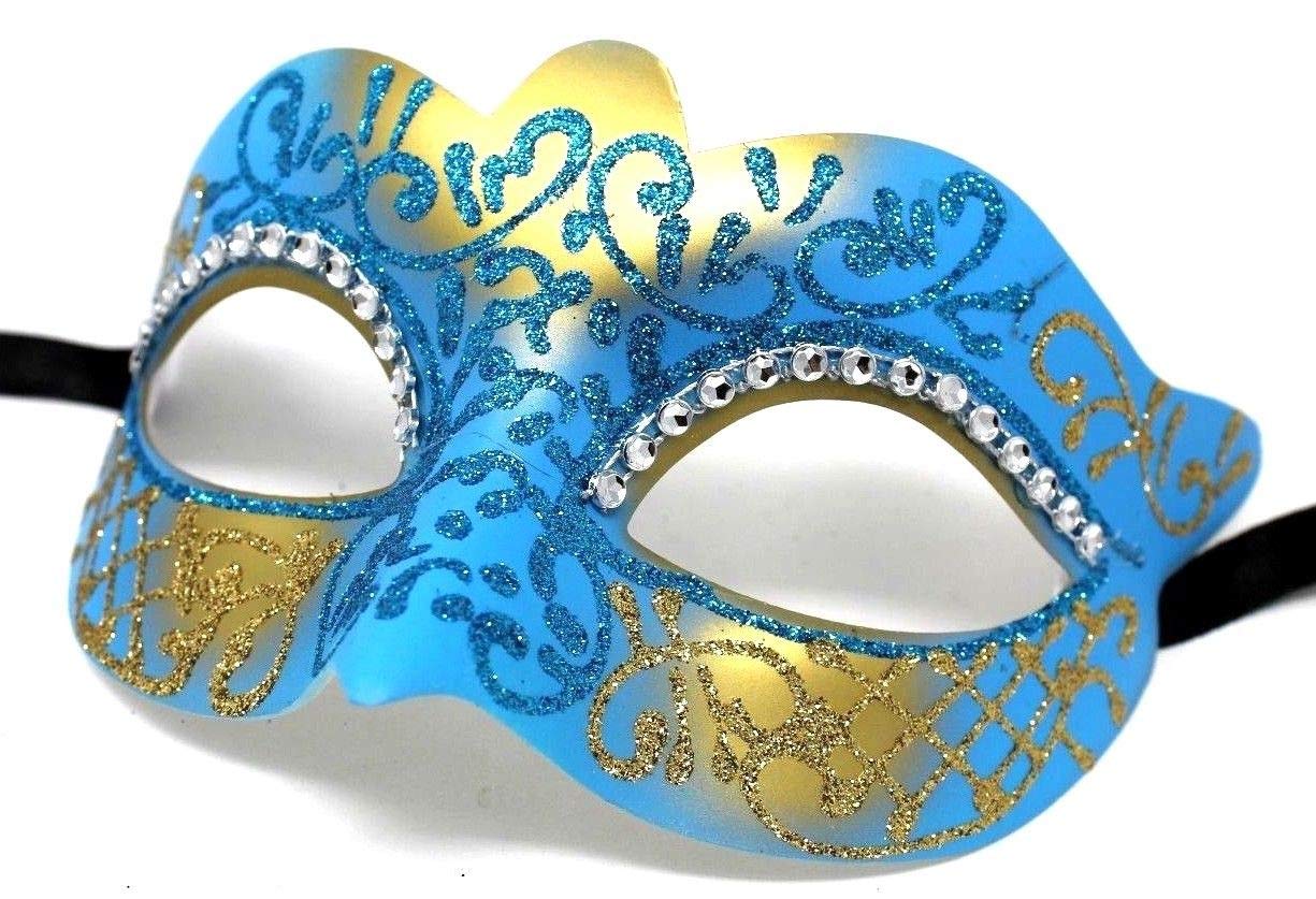 LADIES TURQUOISE & G CRYSTAL JEWELLED EYES VENETIAN MASQUERADE CARNIVAL PARTY EYE BALL MASK