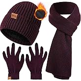 3PCS Winter Beanie Hat Scarf Touchscreen Gloves Set for Men and Women, Knitted Fleece Lined Hats Thermal Gloves Long Scarf