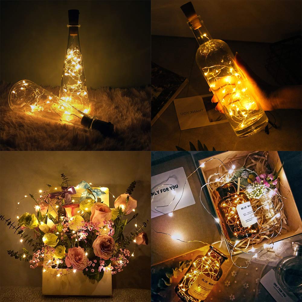 Guirlande Lumineuse Bouteille 12 LEDs - 2m Blanc Chaud - Décoration Mariage, Fête, Noël - DIY Liège