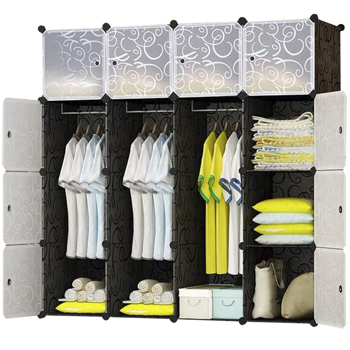 BRIAN & DANY 16-Cube Clothes Closet, Plastic Wardrobe with Doors & 3 Hangers, Deeper Cubes Than Normal (45 cm vs. 35 cm) for Larger Capacity