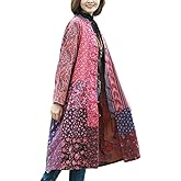 NFYM Women's Trench Coat Long Cotton Linen Floral Jacket Cottagecore Clothing Patchwork Outwear Each Piece Unique