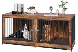 VEVOR 75" Dog Crate Furniture for 2 Dogs,Extra Large Double Dog Crate Furniture Large Breed with Divider & Double Doors,Large Wooden Dog Crate Furniture TV Stand for Medium Large Dogs Brown