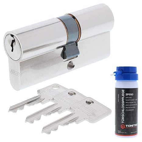 ABUS Türschloss Schließzylinder Zylinderschloss C73 + ToniTec Schloss Pflegespray Doppelzylinder 30/65 mm