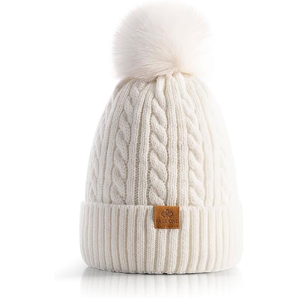 Michael Kors Women Cable Knit Cuffed Pom Pom Winter Beanie White hat w gold MK MICHAEL KORS CABLE KNIT BEANIE HAT CAMEL And WHITE WITH POM  main image 2