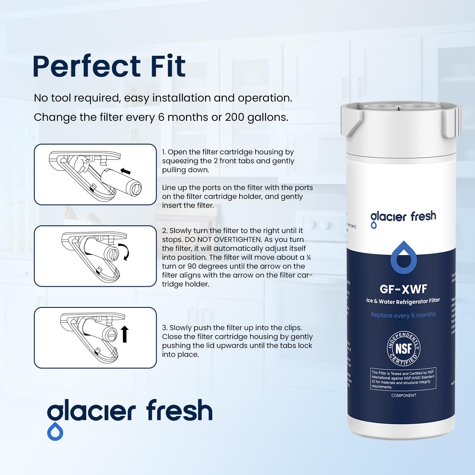 GLACIER FRESH XWF Replacement for GE XWF Refrigerator Water Filter Pack of 3 (Not XWFE)
