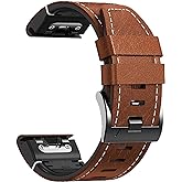 Abanen Quick Fit 22mm Leather Watch Bands for Garmin Fenix 8 / epix Pro/Tactix 8 (47mm), Fiber Leather with Silicone Lining Stitches Soft Sweat-proof Wrist Strap for Fenix 7/6 / 5, Descent G2