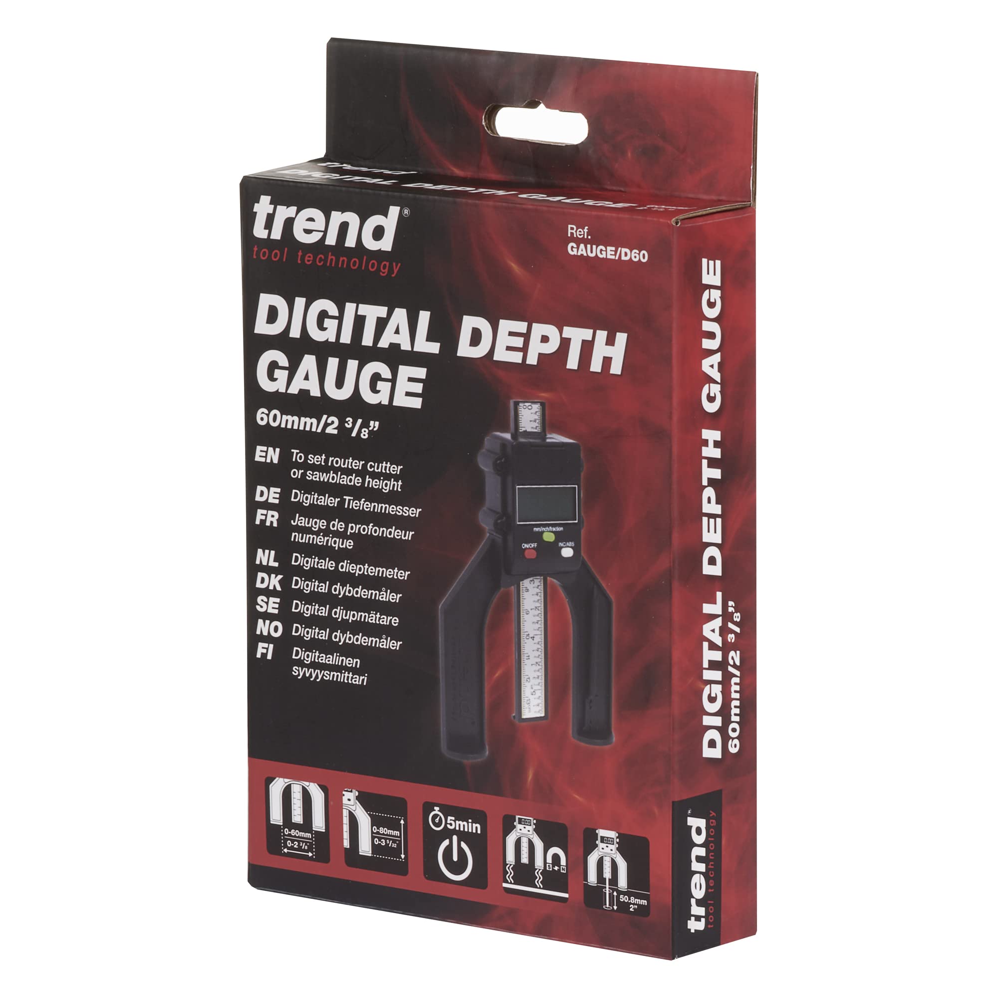 TREND Digital Depth Gauge with 2 23/64 inch Jaw Opening for Precision Rebate and Groove Setting, GAUGE/D60
