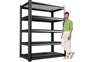 XCXVVB Garage Shelving,Heavy Duty Garage Storage Shelves,Metal Shelving Unit,5 Tier Adjustable Steel Utility Shelf,Use for Basement,Warehouse, Pantry Closet,Black (72" H*47.2" W*19.6" D)