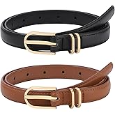 AWAYTR Kids Leather Belts for Girls - 2 Pack Toddler Girls Skinny Leather Belts for Jeans with Gold Buckle