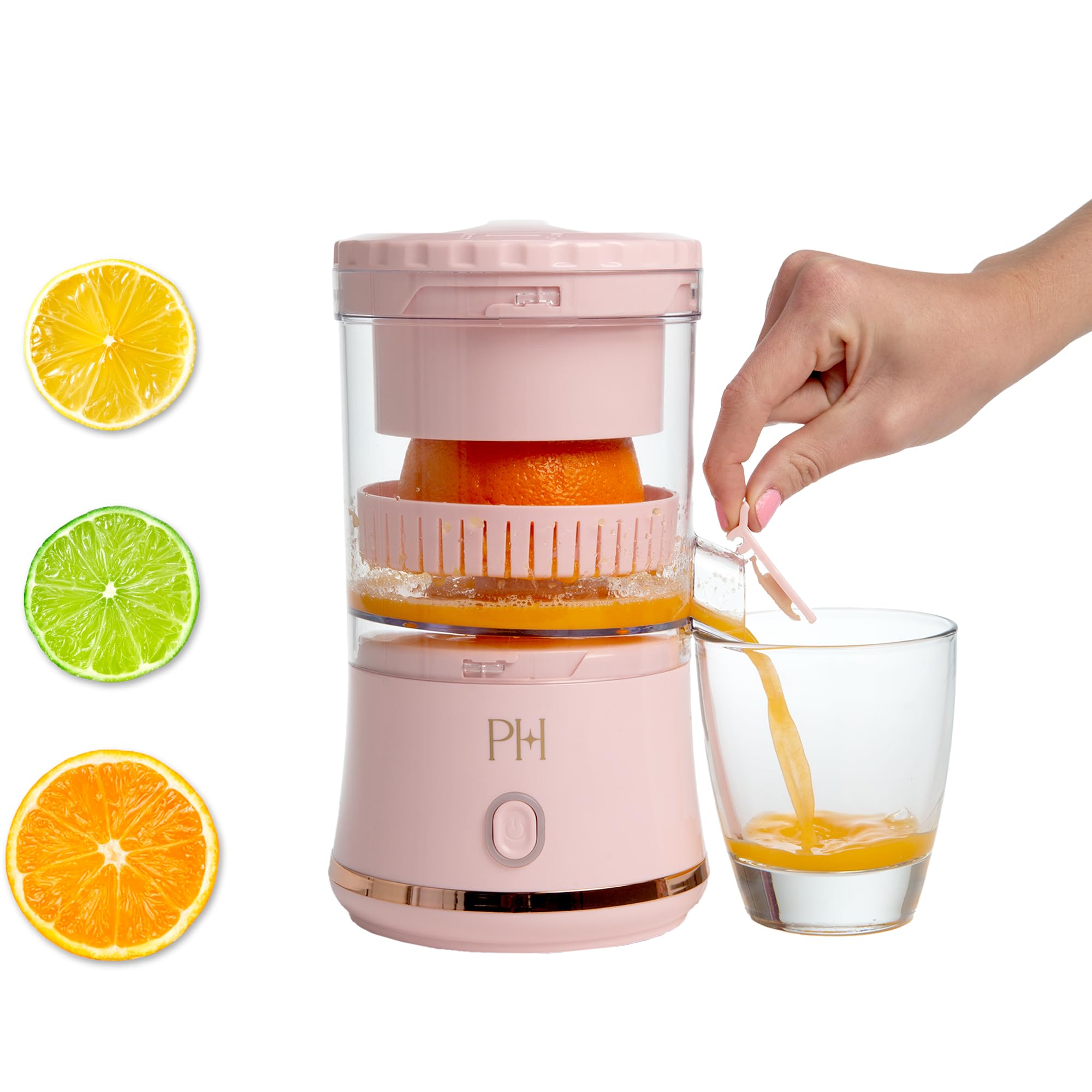 Photo 1 of Paris Hilton Electric Citrus Juicer, Mini Portable Cordless Juicer with USB Rechargeable Base, One-Touch Button, Compact Lemon, Lime and Orange Juicer, Pink