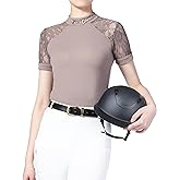 Harrison Howard Women's Slim Fit Show Shirt with Lace Sleeves and Iconic Bit Breathable Comfortable Rider Top