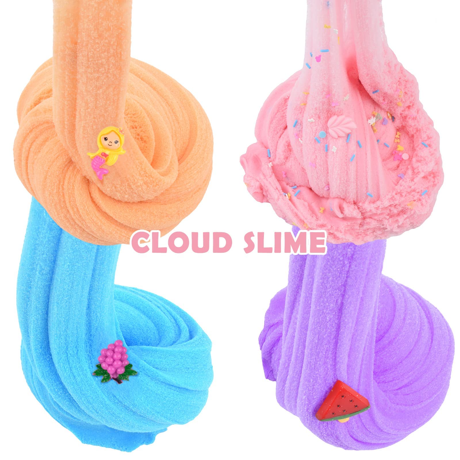 12 Pack Cloud Making Slime Kit, with Rainbow Cake Watermelon Grapes Butter Slimes Charms, Slime for Girls and Boys, Stress Relief Toy for Kids Education, Party Favor, Gift and Birthday