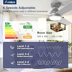 Amico Ceiling Fans with Lights, 42 inch Low Profile