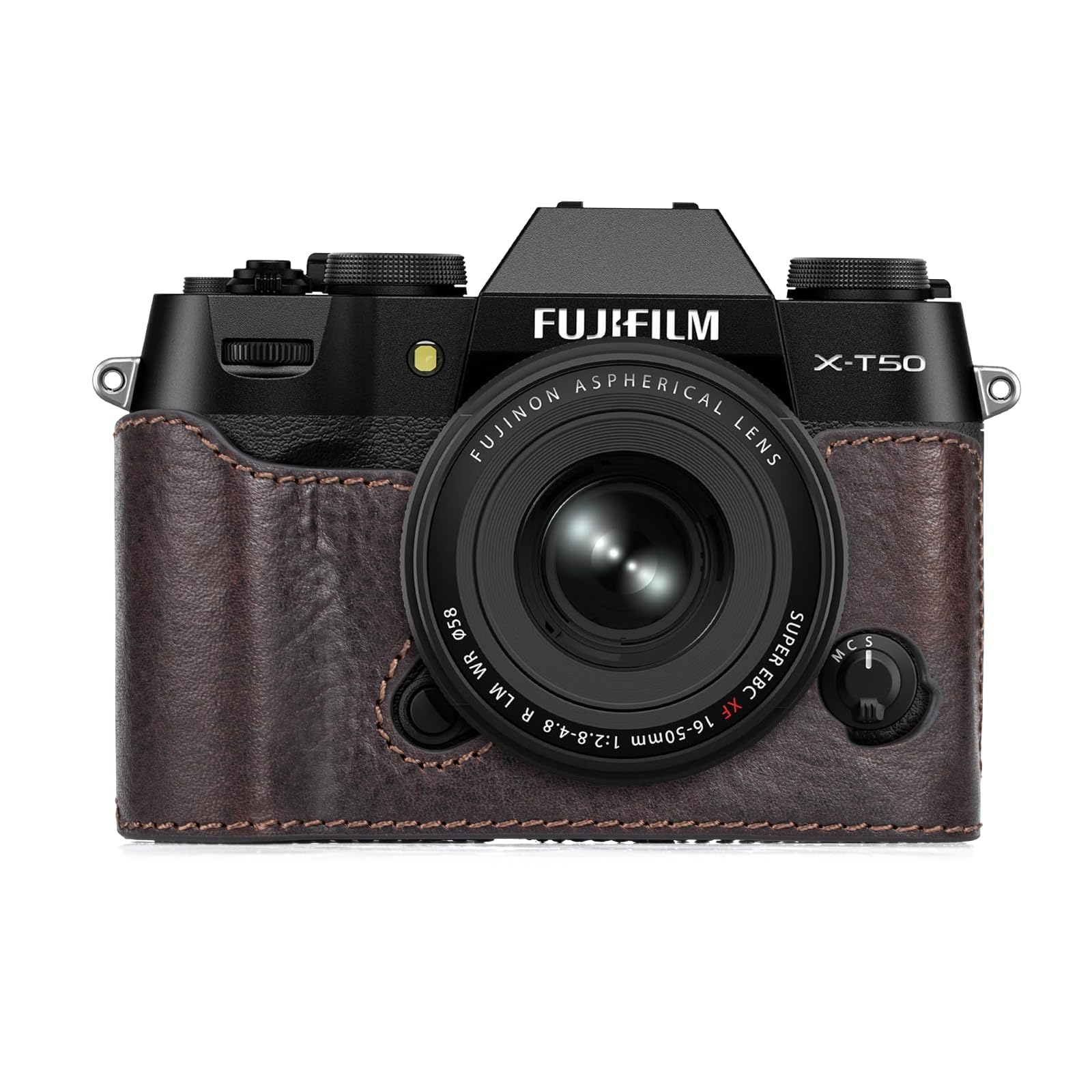MUZIRI KINOKOO Fuji XT50 Case, Genuine Leather Protective Half Case Compatible for Fujifilm X-T50 Fuji XT50 Camera - with Opening Bottom and Hand Grip Design - Coffee