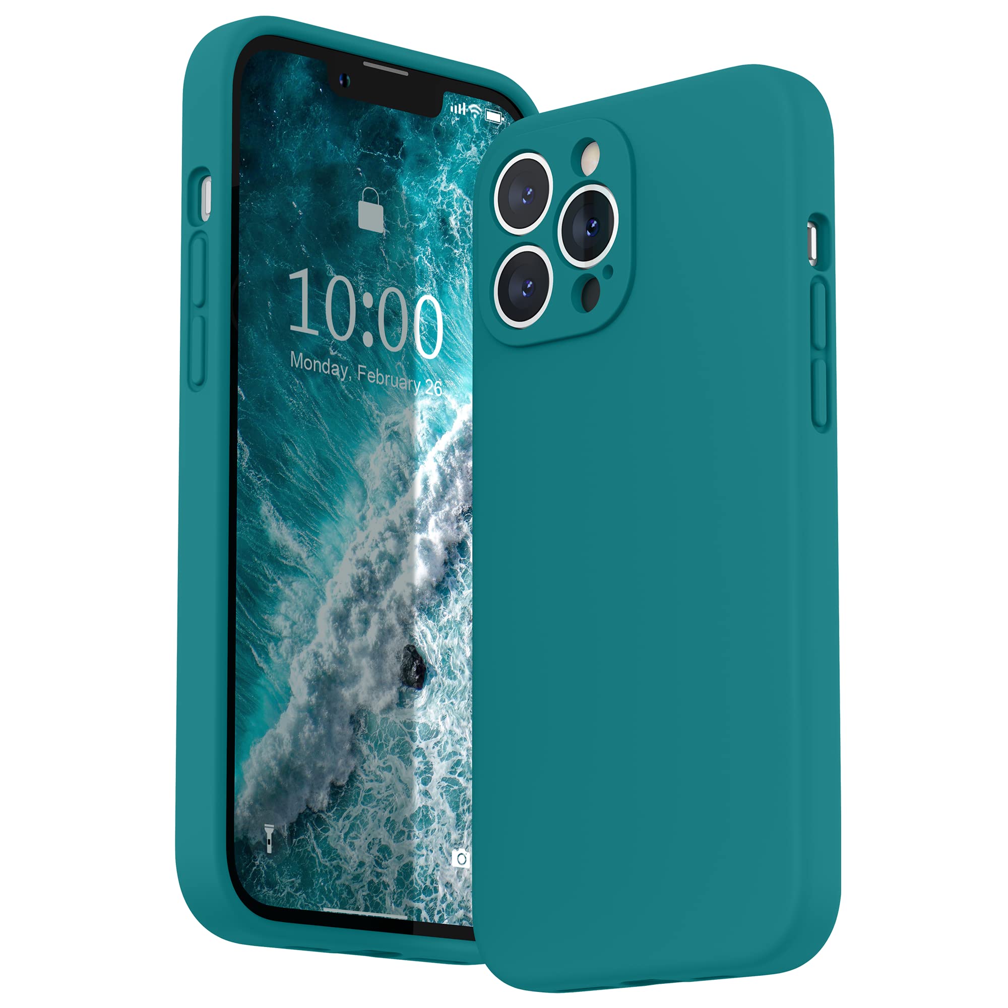 SURPHY Compatible with iPhone 13 Pro Max Case with Screen Protector, Liquid Silicone Protection for Each Lens Shockproof Thickened Rubber Cover for iPhone 13 Pro Max 6.7 inch 2021, Teal Blue — image 1