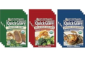 GLUTEN FREE PALACE Roads End Organics Gravy Variety Pack ~ Includes (4) Shiitake Mushroom Gravy Mix, 1 Oz, (4) Savory Herb Gravy Mix, 1 Oz and (4) Golden Gravy Mix, 1 Oz ~ Gluten Free, Vegan Gravy Mix Packets