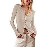 LAMISSCHE Womens Ribbed Cardigan Long Sleeve Button Down Shirts Lightweight Stretchy Pullover Tunic Tops