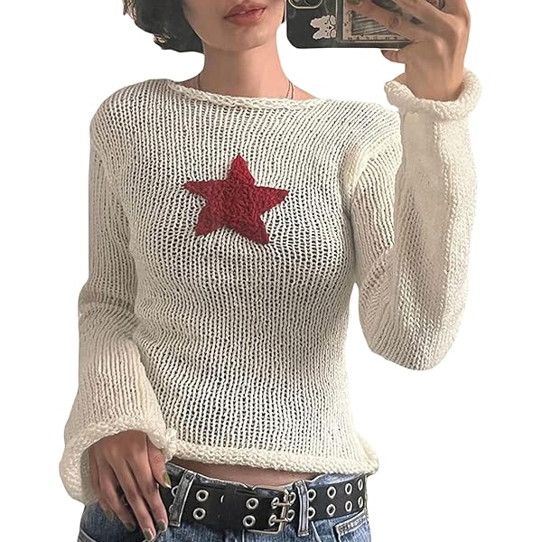 Women Y2k Fairy Grunge Sweater Pullovers Long Sleeve V Neck