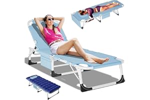 DoCred Heavy Duty Tanning Chair with Face Hole, Adjustable 5-Position Folding Chaise Lounge Chairs for Outside, Portable Lay Flat Beach Lounge Chair for Outdoor Sunbathing Beach Pool Lawn Camping