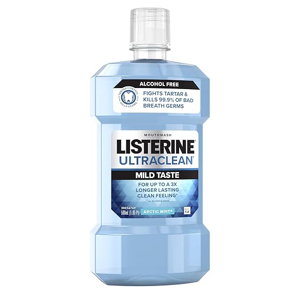 LISTERINE ULTRACLEAN ALCOHOL FREE TARTAR CONTROL MOUTHWASH, ORAL RINSE TO HELP FIGHT BAD BREATH AND TARTAR, FOR CLEANER, NATURALLY WHITE TEETH, ARCTIC MINT FLAVOR, 500 ML