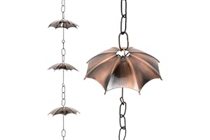 eUty 8.5ft Faux Copper Umbrella Rain Chain with V-Shaped Gutter Clip Premium 15 Umbrella Decorative Rain Chains for Gutters Downspouts