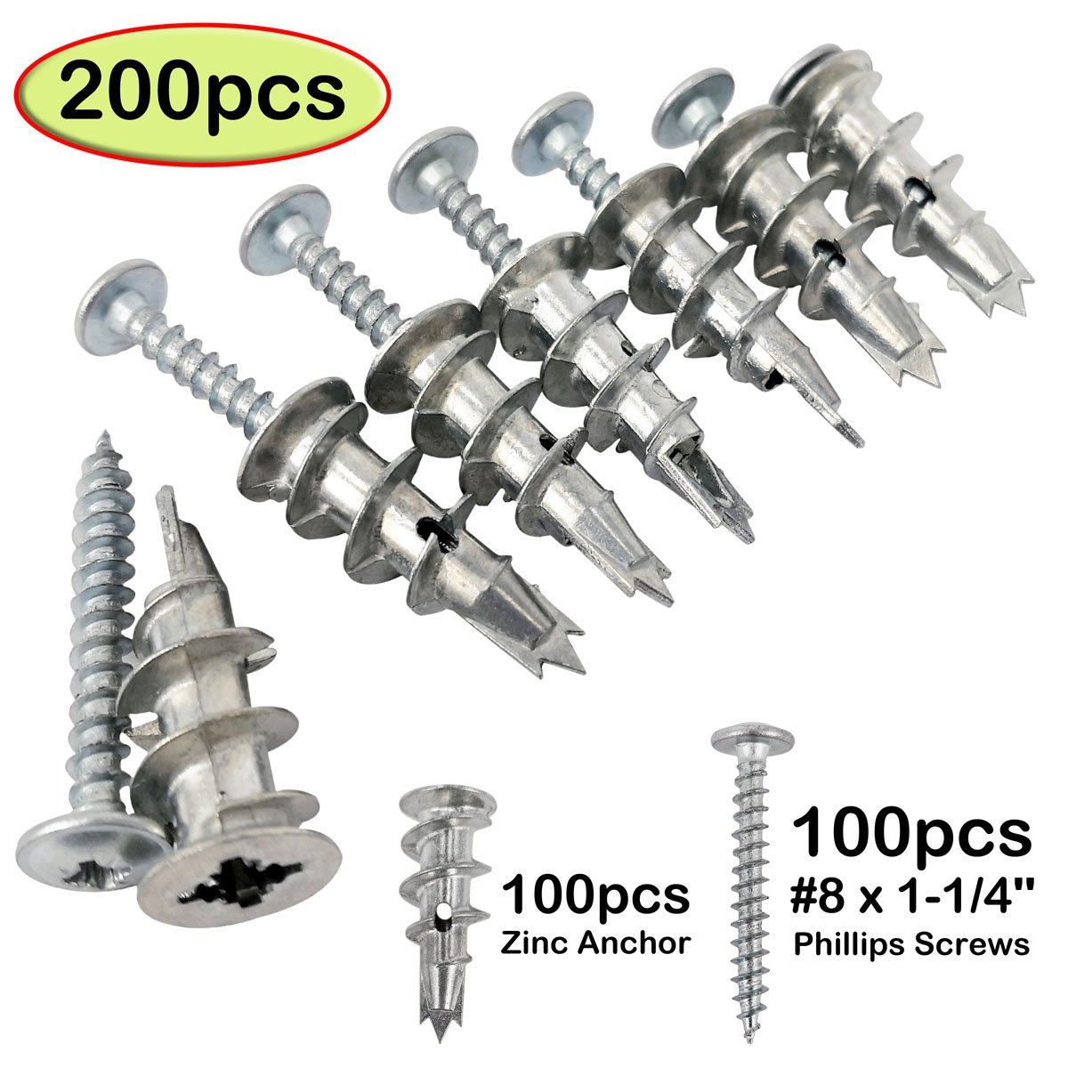 Ansoon Zinc Self Drilling Drywall HollowWall Anchors with Screws Kit