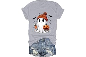 BWAYDEG Halloween Shirts for Women 2025 Cute Ghost Pumpkin Tshirt Coffee Graphic Tees Casual Crewneck Short Sleeve Tops