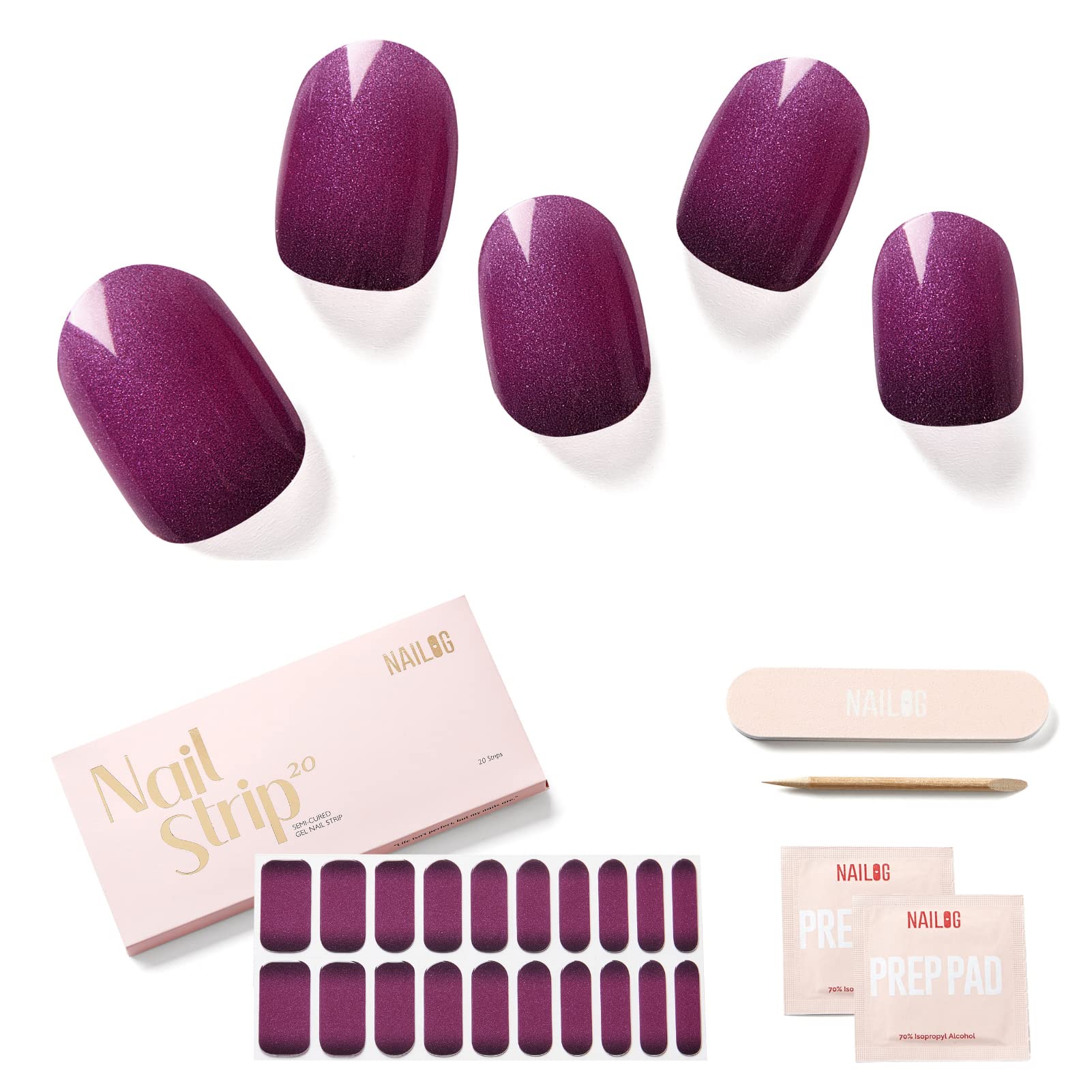 NAILOG Semi Cured Gel Nail Strips Glossy & Long Lasting Soft Gel Finish (20 Extra Long Stickers) | Wraps,Lydia — image 1