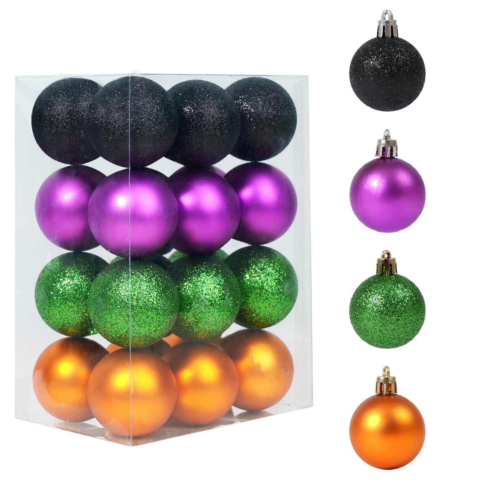 Photo 1 of 24 PCS 1.5 Inch Halloween Glitter Hanging Balls Colored Shatterproof Ornaments Shiny Tree Decorations for Halloween & Christmas Parties