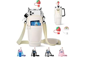 RRegeny Water Bottle Carrier Bag with Phone Pocket for Stanley 40oz Tumbler with Handle Neoprene Water Bottle Holder Pouch with Adjustable Strap Bollus with Straw Cover & Carabiner for Stanley