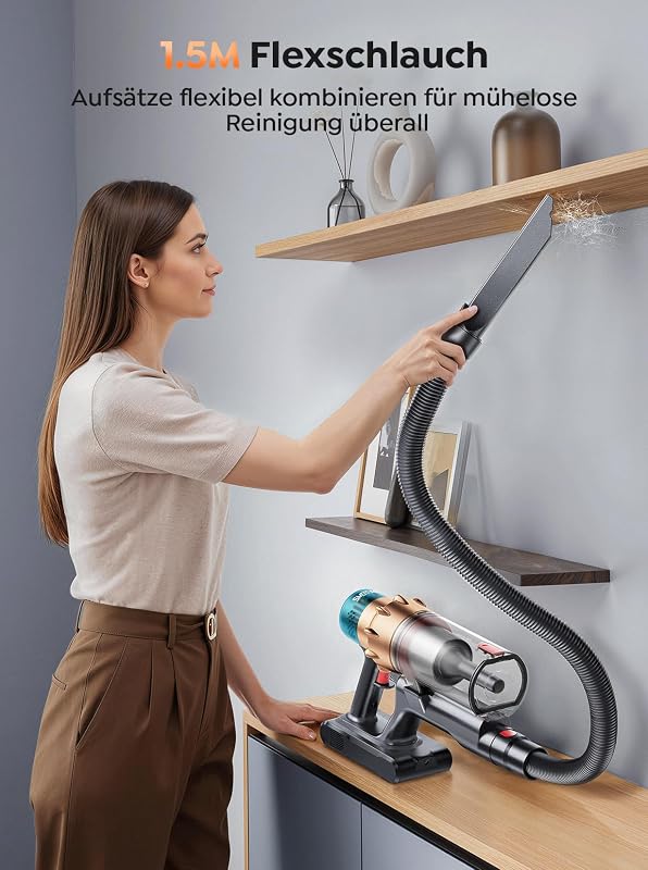 Akku Staubsauger 55000Pa/650W/70Min, Staubsauger Kabellos mit Mini-Elektrobürste, 1,5M Schlauch, Aromafunktion, Touchscreen, Anti-Tangle-Bürste für Tierhaare/Teppiche/Hartböden/Auto