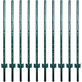 ARIFARO Fence Posts 4.8 Feet Sturdy Duty Metal Fencing Poles, Pack of 10, No Dig Garden U Post for Wire Fencing Steel Post fo