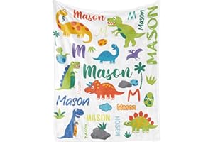 Personalized Dinosaur Blanket with Name for Boys, Custom Name Blanket for Kids Dino, Soft Flannel Dinosaur Toddler Blanket Cu