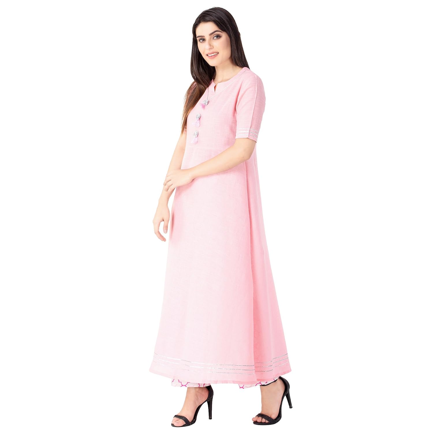 khushal k women's cotton solid kurta with printed palazzo pant set