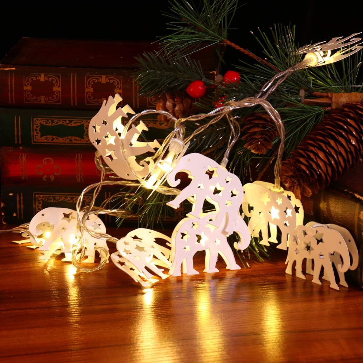 OSALADI Elephant String Lights Metal Animal Fairy Lights Battery Operated Star LED Hanging Garland Light for Wedding Birthday Bedroom Curtain Yard Garden Decoration - Image 3