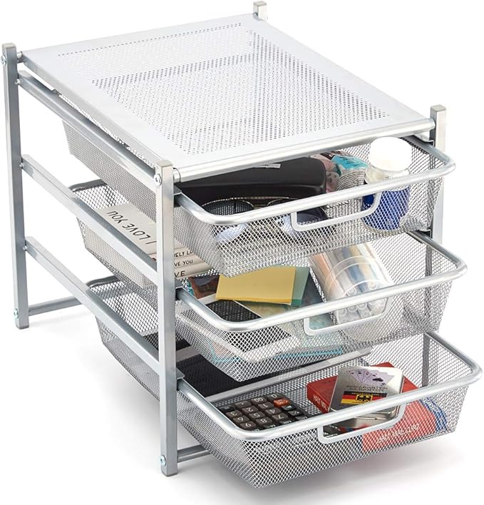 EZOWare 3 Tier Sliding Basket Drawer with Small Mesh Grid, Under Sink