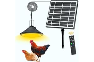 TSJKPAYL Solar Chicken Coop Light with Timer | Dual-Color Dimmable LED, IP66 Waterproof & 16.4ft Cord | Hanging Ceiling Pendant Light for Poultry Farms, Coops(with Solar Panels, Carabiner)