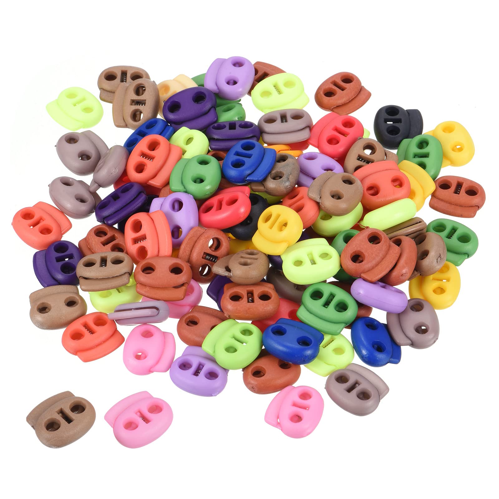 PATIKIL 0.8x0.7 Cord Locks Assorted, 100 Pack Double Hole Spring End Toggle Stopper for Drawstring Bag Shoelaces, Multicolor