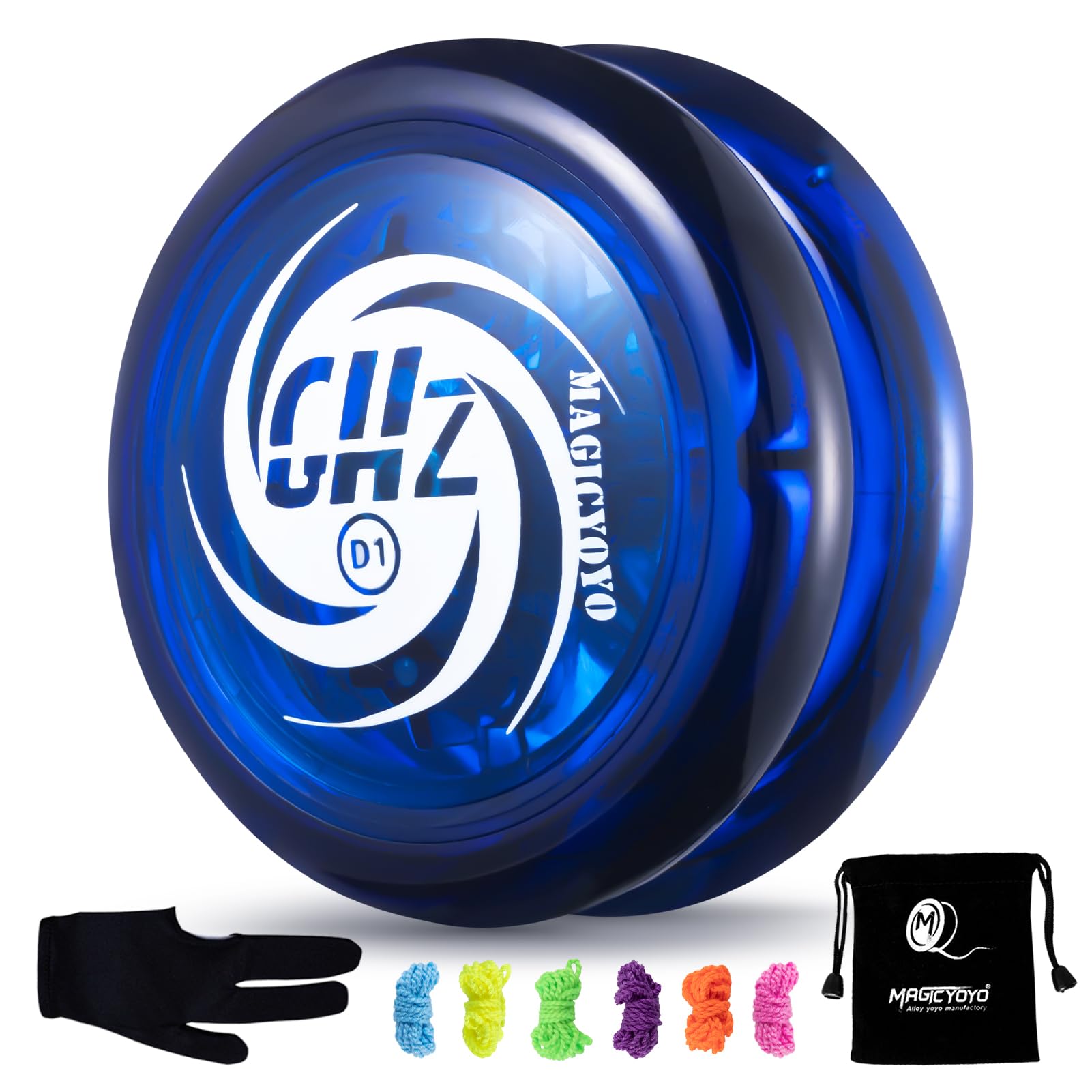 YOSTAR Tug-Return Looping Yoyo D1 GHZ, Responsive Yoyo for Kids Beginners, Simple 2A Trick Yo Yo for Basic Practice, Professional Plastic Yo-yo Ball, with 6 Strings, Bag, Glove (Blue)