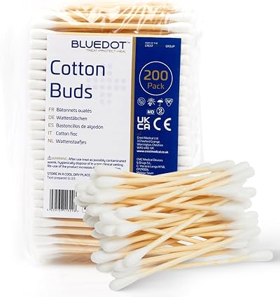 Blue Dot Cotton Buds 200 Double-Ended Plastic Free 100% Cotton