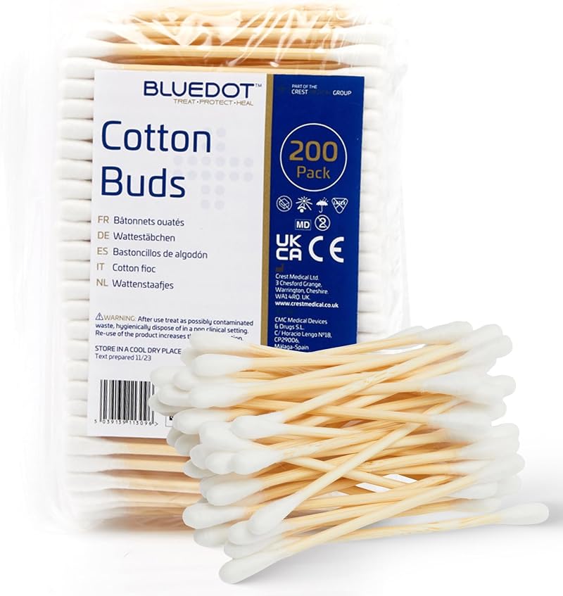 Blue Dot Cotton Buds 200 Double-Ended Plastic Free 100% Cotton