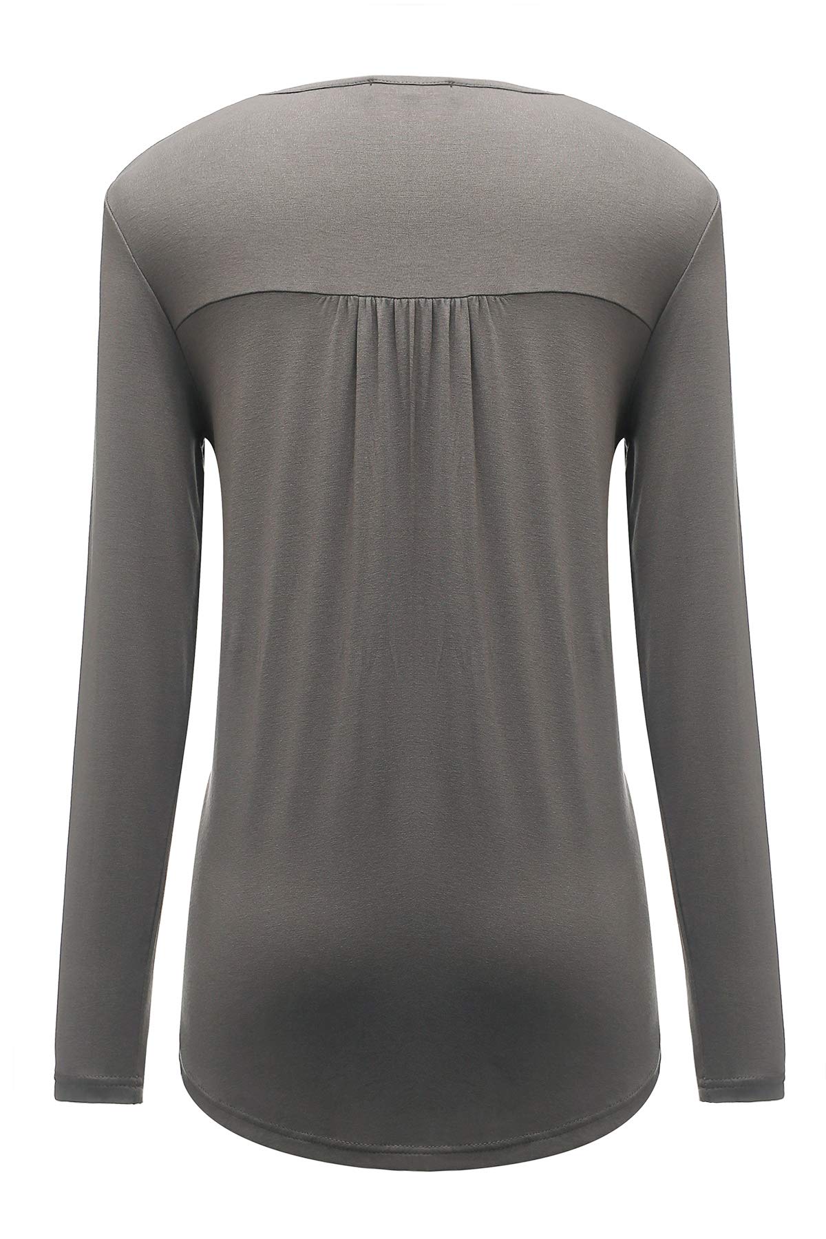 SUWIINA Women\'s Comfort Loose Casual Basic Long Sleeve V Neck Blouse Shirts Pleated Top Dark Grey
