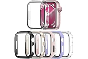 Haojavo 5 Pack Case with Tempered Glass Screen Protector for Apple Watch Series 9 8 7 41mm, PC Hard Ultra-Thin Slim Fit Scratch Resistant Bumper Protective Cover for iWatch S9 S8 S7 41mm Accessories