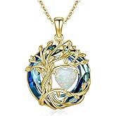 TOUPOP Tree of Life Birthstone Necklace 925 Sterling Silver Pendant Austrian Crystal Jewelry Anniversary Valentine's Day Birthday Gifts for Women Mom Her Wife
