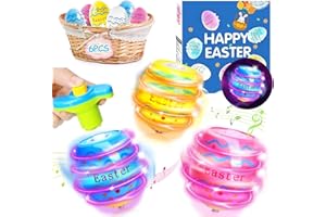 6 PCS Easter Eggs Toys Gifts for Kids, Light up & Singing Spinning Top with Flash, Easter Basket Stuffers, Plastic Easter Egg
