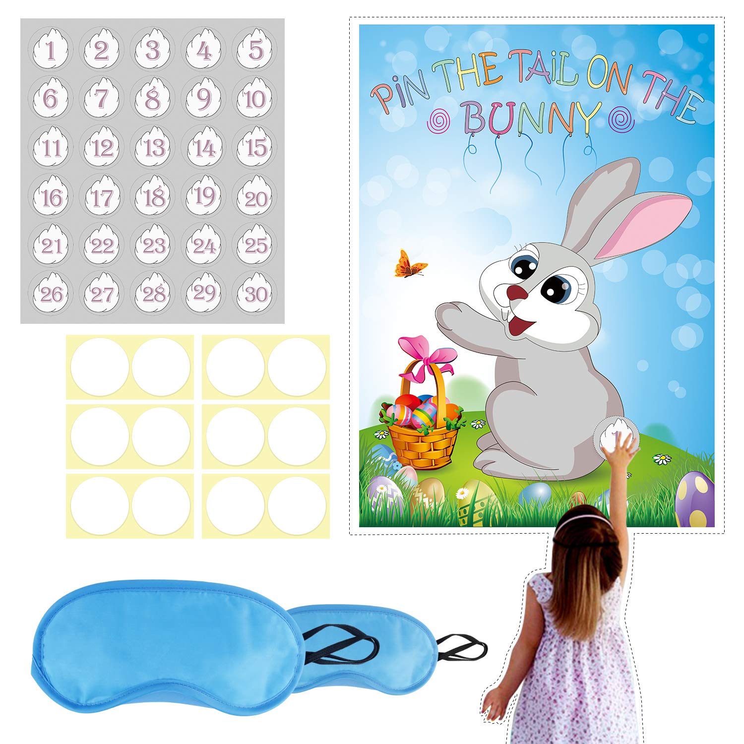 HOWAF Pin the Egg on the Bunny Easter Games, Easter Games for Kids, the Family, Children, Office School Home Fun Easter Party Games Easter Activities for Kids, Easter Decorations or Accessories